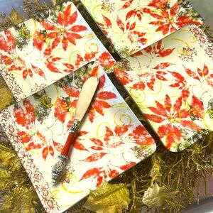 Christmas/Holiday Floral Square Plates with Spreader